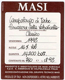 Мази Камполонго ди Торбе Амароне 2001 DOC