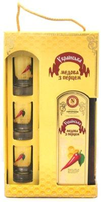 Украинская медовая с перцем подарочная коробка с 3 бокалами