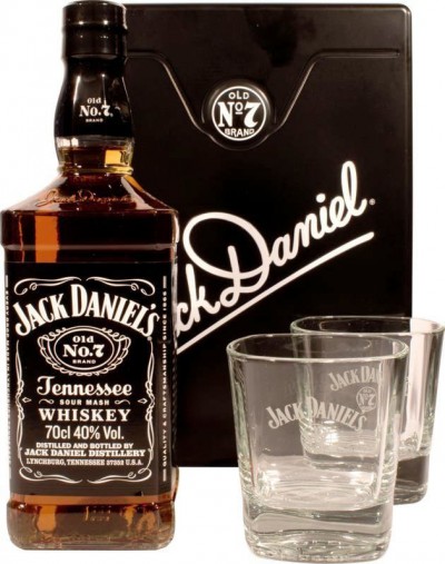 "Джек Дэниэлс", в металлической коробке с 2 стаканами - 0,7 л