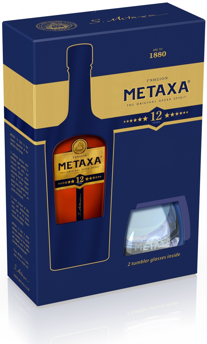 Метакса 12*, в подарочной коробке с двумя бокалами - 0.7 л
