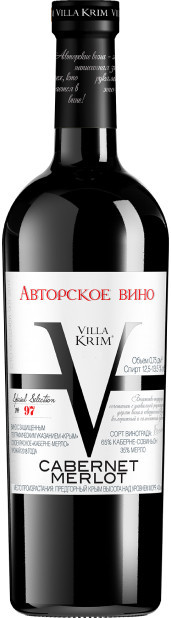 Вилла Крым, "Авторское вино" Каберне-Мерло сухое - 750 мл